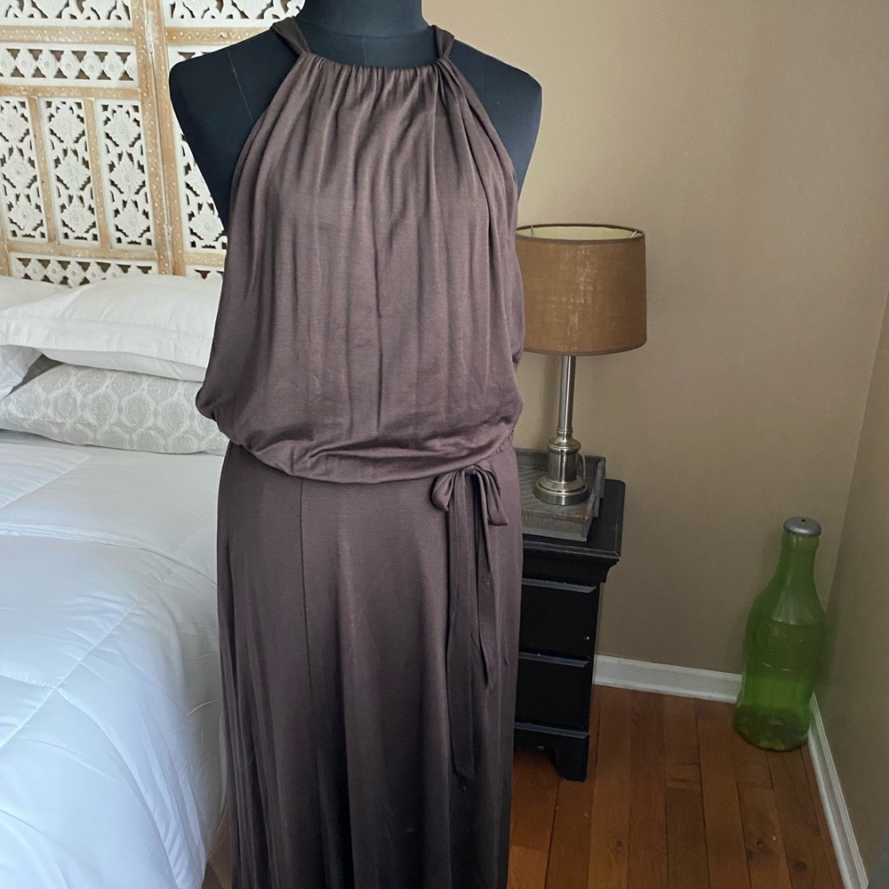 Dk. Brown silk halter midi dress